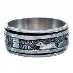 Native American Scenery Authentic Sterling Silver Spinner Ring Size 9-1/4 BX119665
