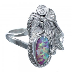 Sterling Silver Pink Opal Leaf Navajo Ring Size 8-3/4 RX119272