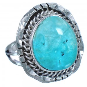 Turquoise Navajo Authentic Sterling Silver Ring Size 7-1/2 BX119469