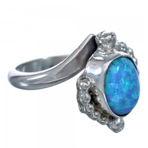 Blue Opal Native American Sterling Silver Ring Size 6 BX119501