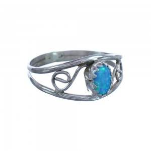 Sterling Silver Native American Blue Opal Ring Size 8-1/4 BX119310