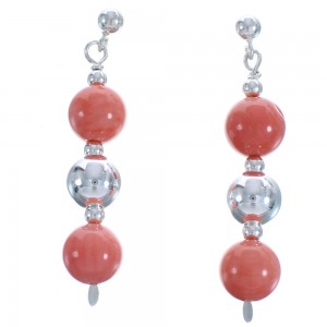 Sterling Silver Pink Coral Bead Southwest Post Dangle Earrings BX120706