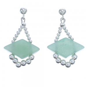 Sterling Silver Diamond Jade Bead Post Dangle Earrings BX119929