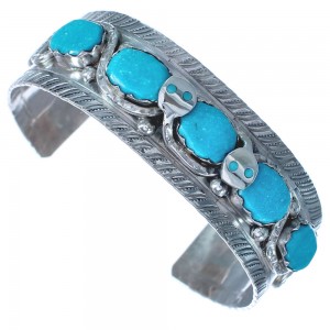 Turquoise Authentic Sterling Silver Snake Zuni Cuff Bracelet BX120200