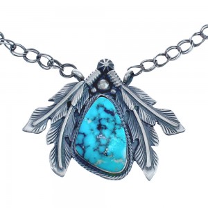 Navajo Turquoise Sterling Silver Feather Link Necklace BX120414