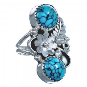 Sterling Silver Turquoise Flower And Leaf Navajo Ring Size 5-1/2 BX120089