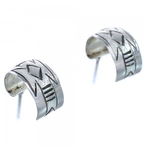 Genuine Sterling Silver Navajo Post Hoop Hand Crafted Earrings BX119998