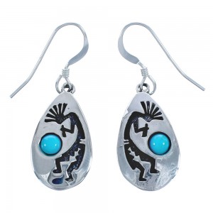 Turquoise And Sterling Silver Navajo Kokopelli Hook Dangle Earrings BX120009