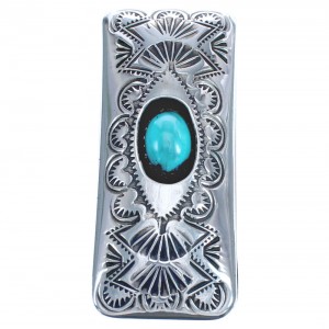 Native American Money Clip Silver Turquoise Design