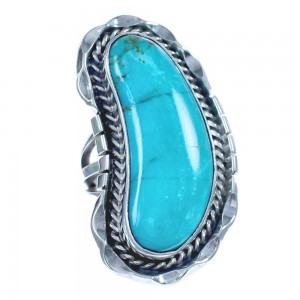 Navajo Hand Crafted Sterling Silver Turquoise Ring Size 5-1/2 BX120041