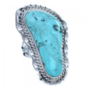 Hand Crafted Navajo Authentic Sterling Silver Turquoise Ring Size 7-1/4 BX120044