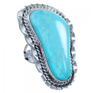 Hand Crafted American Indian Genuine Sterling Silver Turquoise Ring Size 5-1/2 BX120046