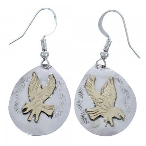 Navajo 12 Karat Gold Filled And Sterling Silver Eagle Hook Dangle Earrings BX120140