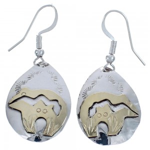 Bear Design Native American 12 Karat Gold Fill And Sterling Silver Hook Dangle Earrings BX120142