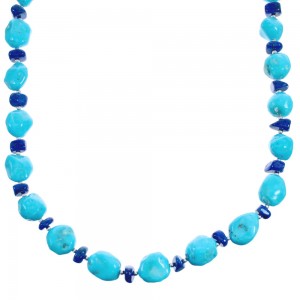 Genuine Sterling Silver Turquoise And Lapis Bead Necklace BX120255