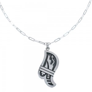 Water Wave Hopi Genuine Sterling Silver Pendant Chain Necklace Set BX120281