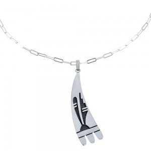 Hopi Traditional Design Pendant Sterling Silver Chain Necklace Set BX120288