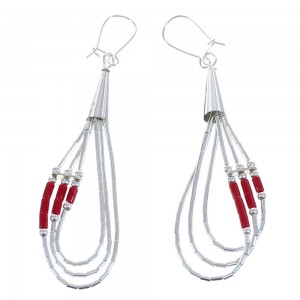 Coral Sterling Silver Waterfall Hook Dangle Bead Earrings BX120599