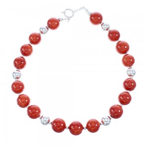 Southwest Coral and Sterling Silver Bead Bracelet KX120969