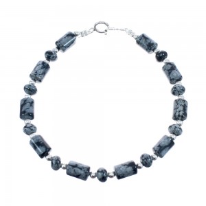 Sterling Silver Snowflake Obsidian Bead Bracelet KX120972