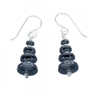 Sterling Silver Hematite Bead Hook Dangle Earrings MX121434