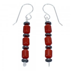 Hematite Coral Bead Hook Dangle Earrings MX121432