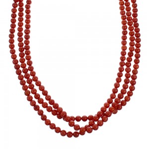 3-Strand Coral And Sterling Silver Southwest Bead Necklace JX121449