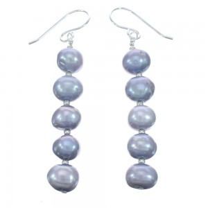 Authentic Sterling Silver Grey Fresh Water Pearl Bead Hook Dangle Earrings JX121474