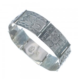 Navajo Sterling Silver Story Teller Link Bracelet KX121345