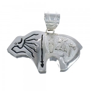 Bear And Arrow Navajo Authentic Sterling Silver Pendant AX121504