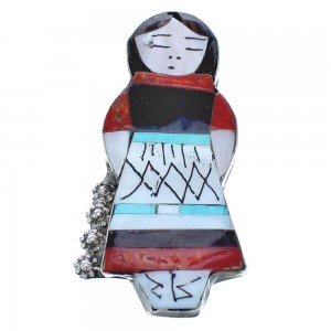 Multicolor Zuni Genuine Sterling Silver Storyteller Woman Pendant AX121456