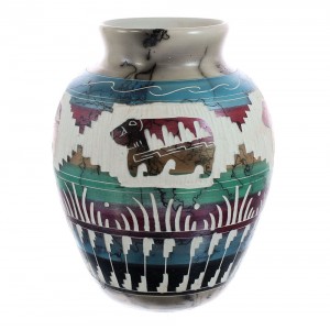 Native American Navajo Bear Pottery By Artist Carol Johnson JX121663