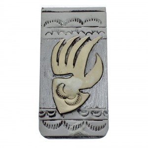Native American Navajo Genuine Sterling Silver And 12KGF Bear Paw Money Clip JX121910