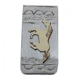 Native American Navajo Genuine Sterling Silver And 12KGF Horse Money Clip JX121904