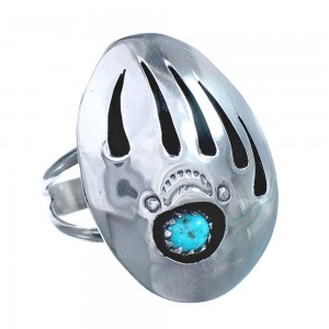 Native American Genuine Sterling Silver Turquoise Bear Paw Ring Size 9-3/4 JX123162