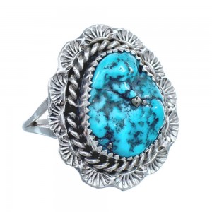 Native American Navajo Sterling Silver Turquoise Ring Size 8-1/4