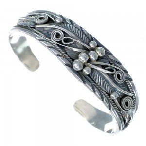 Native American Sterling Silver Scalloped Leaf Cuff Bracelet AX122708
