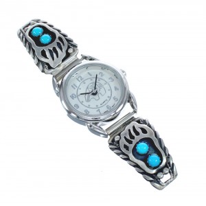 Turquoise Bear Paw Old Pawn Style Sterling Silver Stretch Watch AX122673