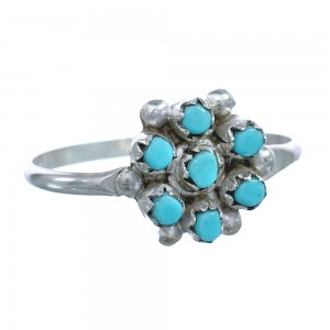 Native American Zuni Authentic Sterling Silver Turquoise Ring Size 8-3/4 JX124764