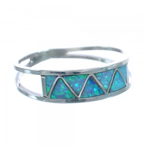 Native American Zuni Sterling Silver Blue Opal Inlay Ring Size 10-1/2 JX122409