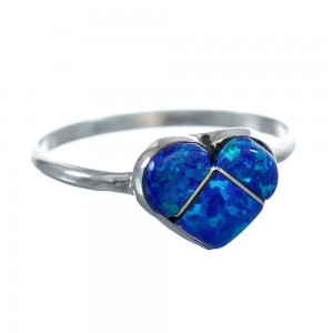 Native American Blue Opal Heart Sterling Silver Ring Size 7-1/4 JX122633