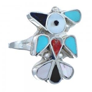 Thunderbird Zuni Multicolor And Sterling Silver Ring Size 8 AX122515