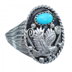 Native American Turquoise Sterling Silver Navajo Eagle Ring Size 12-3/4 AX122339