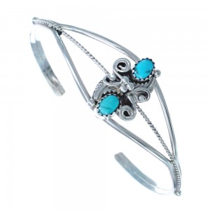 Native American Navajo Turquoise Sterling Feather Cuff Bracelet JX122229