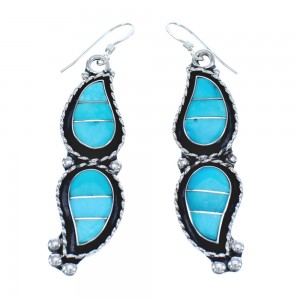 Native American Turquoise Sterling Silver Hook Dangle Earrings JX122263
