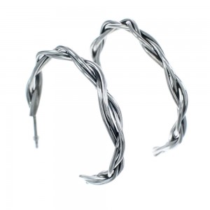 Navajo Authentic Sterling Silver Post Hoop Earrings JX122259
