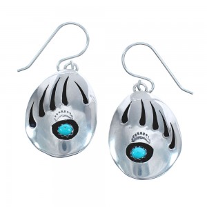 Native American Navajo Authentic Sterling Silver Turquoise Bear Paw Earrings JX122246
