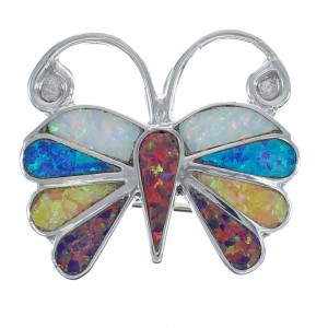 Native American Zuni Multicolor Opal Inlay Butterfly Pin Pendant JX122805