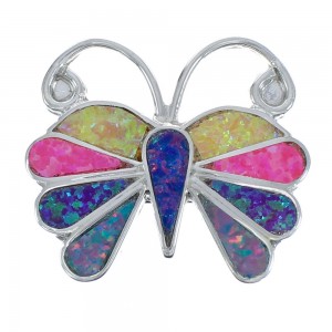 Native American Zuni Multicolor Opal Inlay Butterfly Pin Pendant JX122812