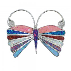 Native American Zuni Multicolor Opal Inlay Butterfly Pin Pendant JX122801